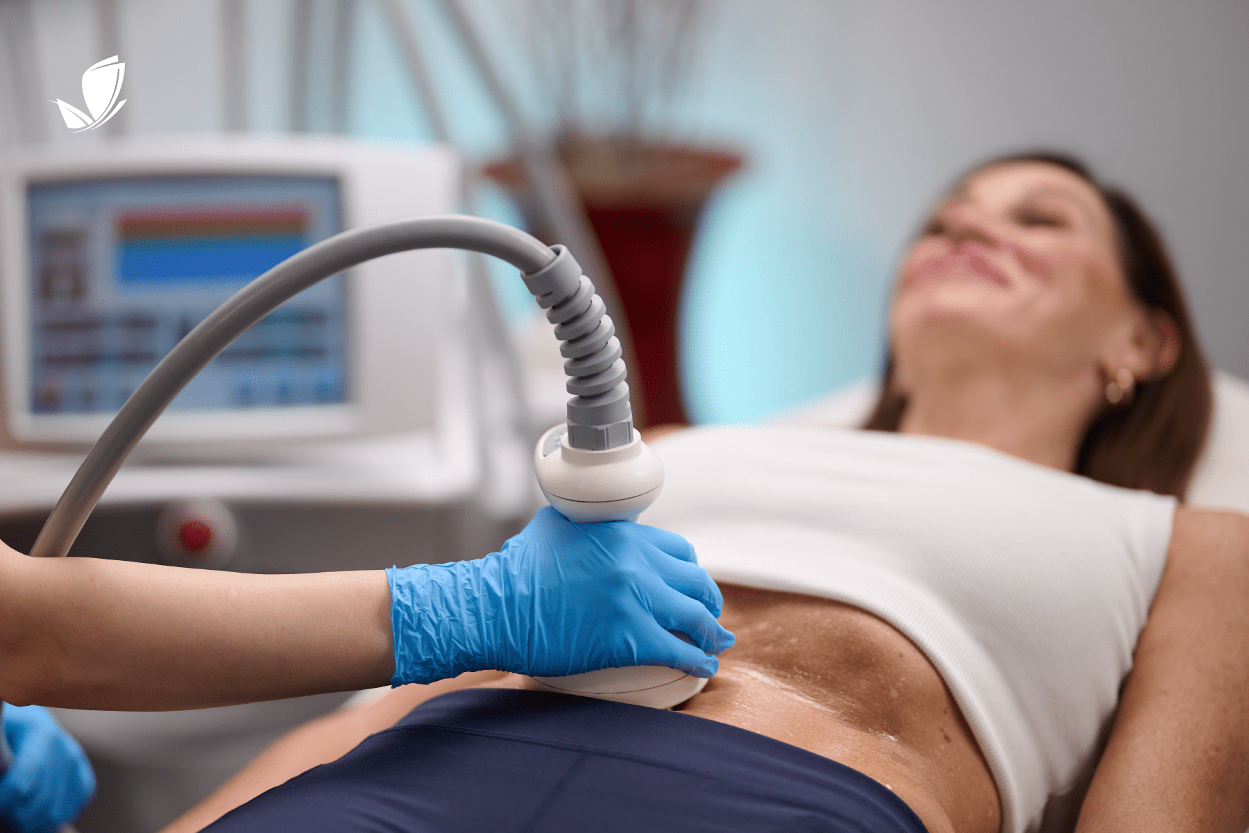 woman getting skin tightening treatment on her stomach at a LightRx clinic