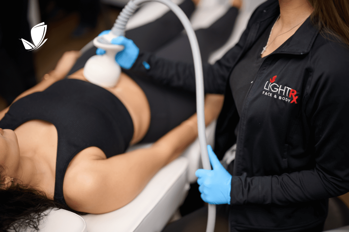 woman getting the skin on her stomach and abdominal area tightened.