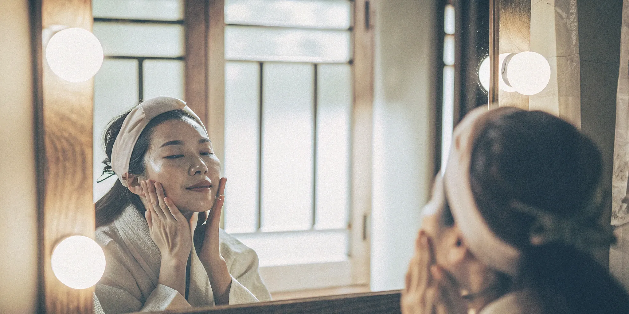 Woman applying skincare for skin tightening after weight loss.