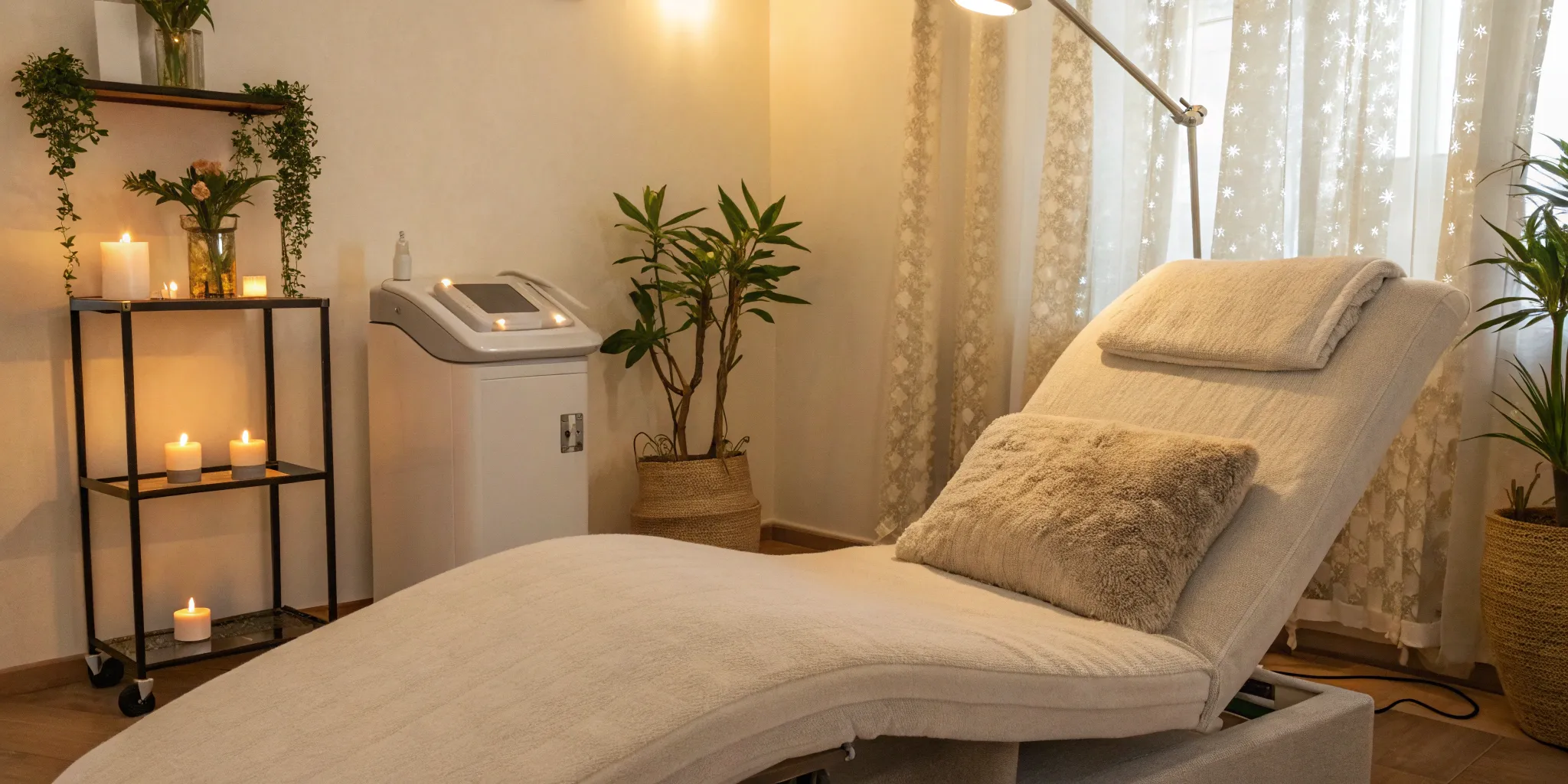 A professional treatment room set up for a laser lipo session.