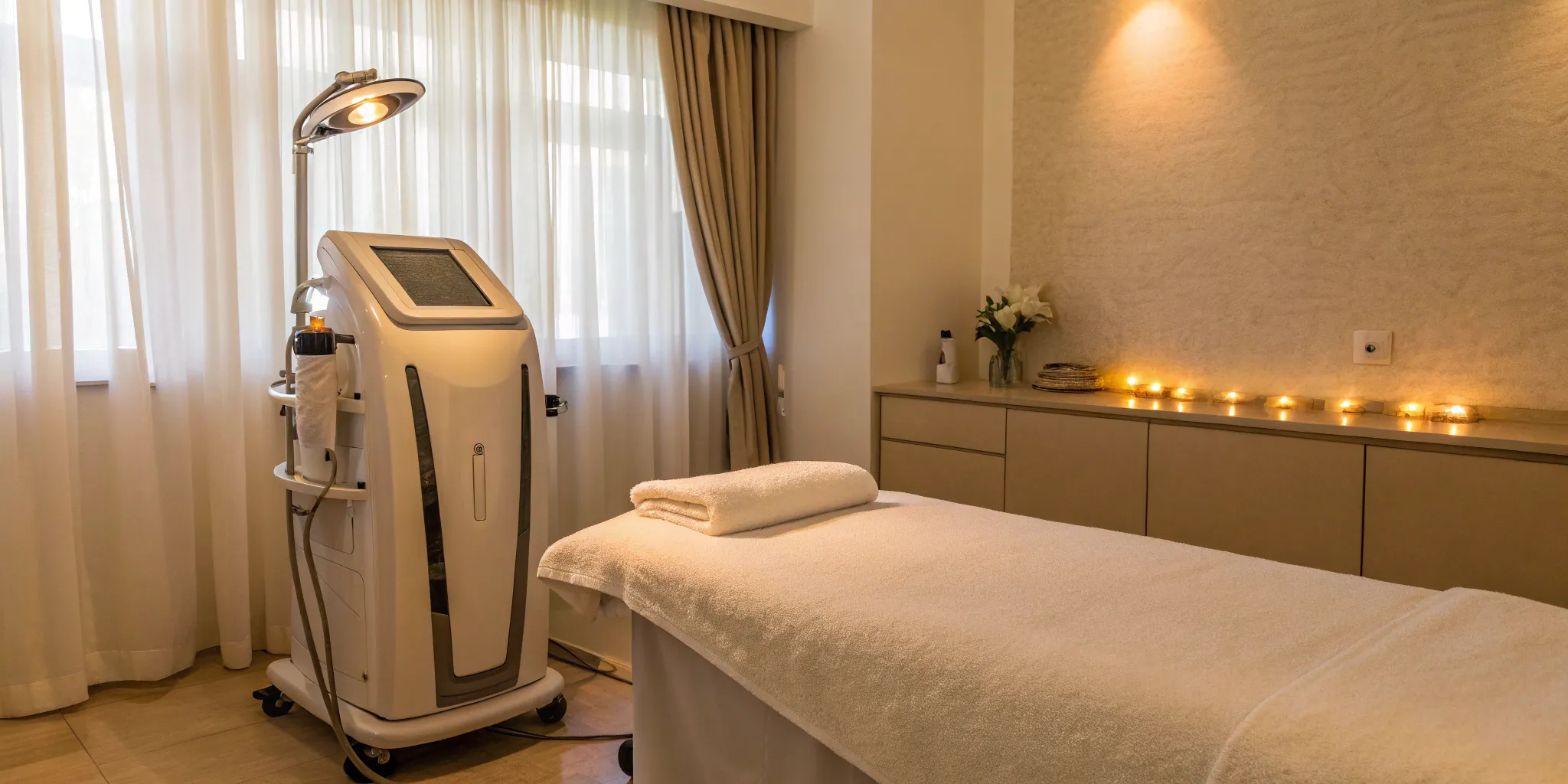 A medical room prepared for a laser lipo treatment to show how the procedure works.