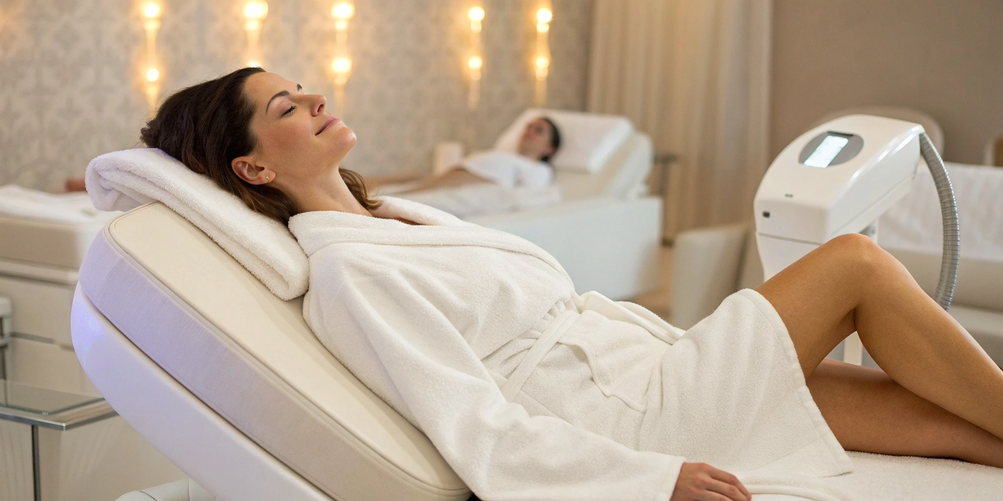 A laser lipo procedure targeting fat on a woman's thighs.