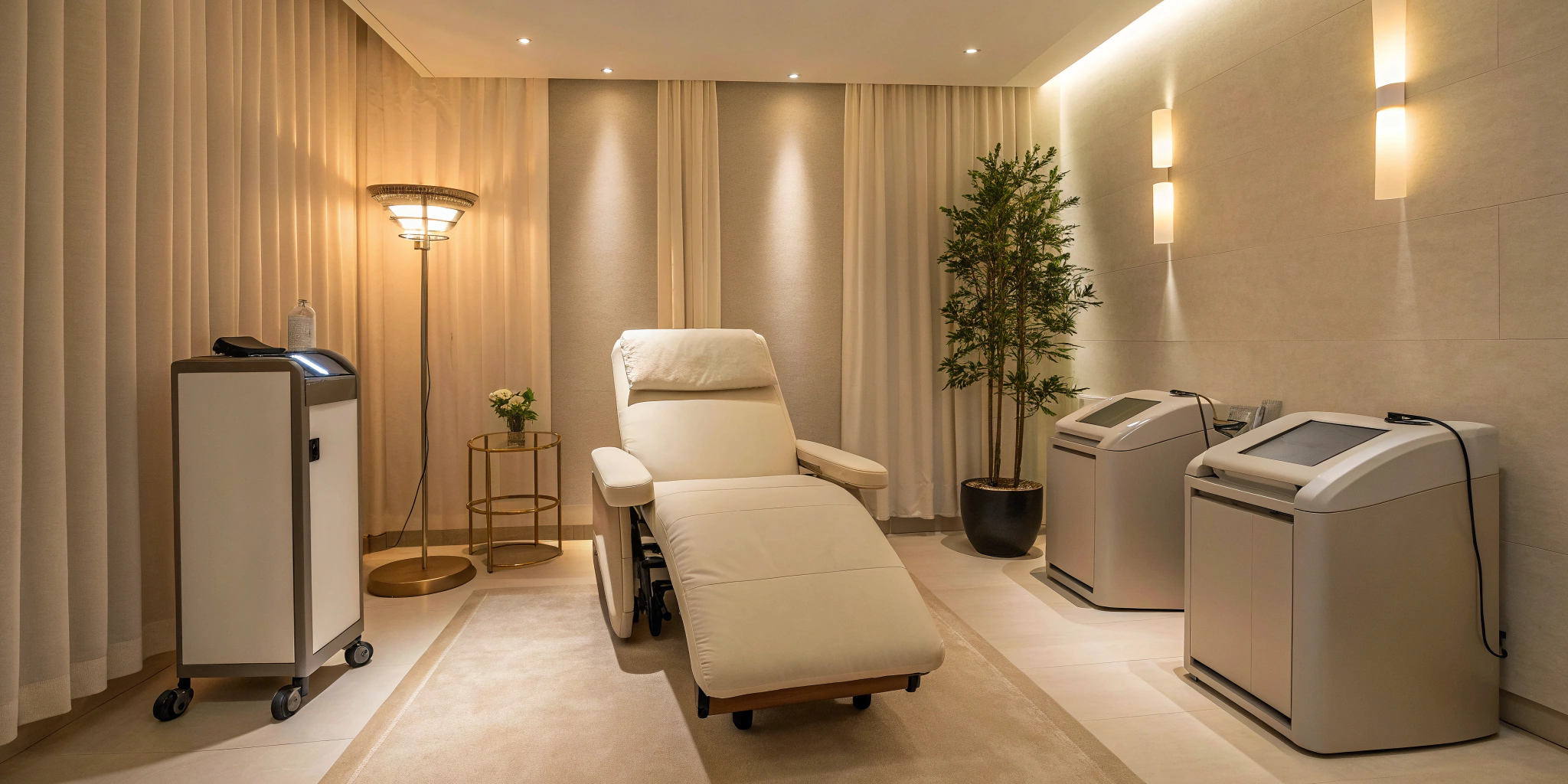 Laser hair removal machine and treatment bed in a clean, modern Murfreesboro clinic.