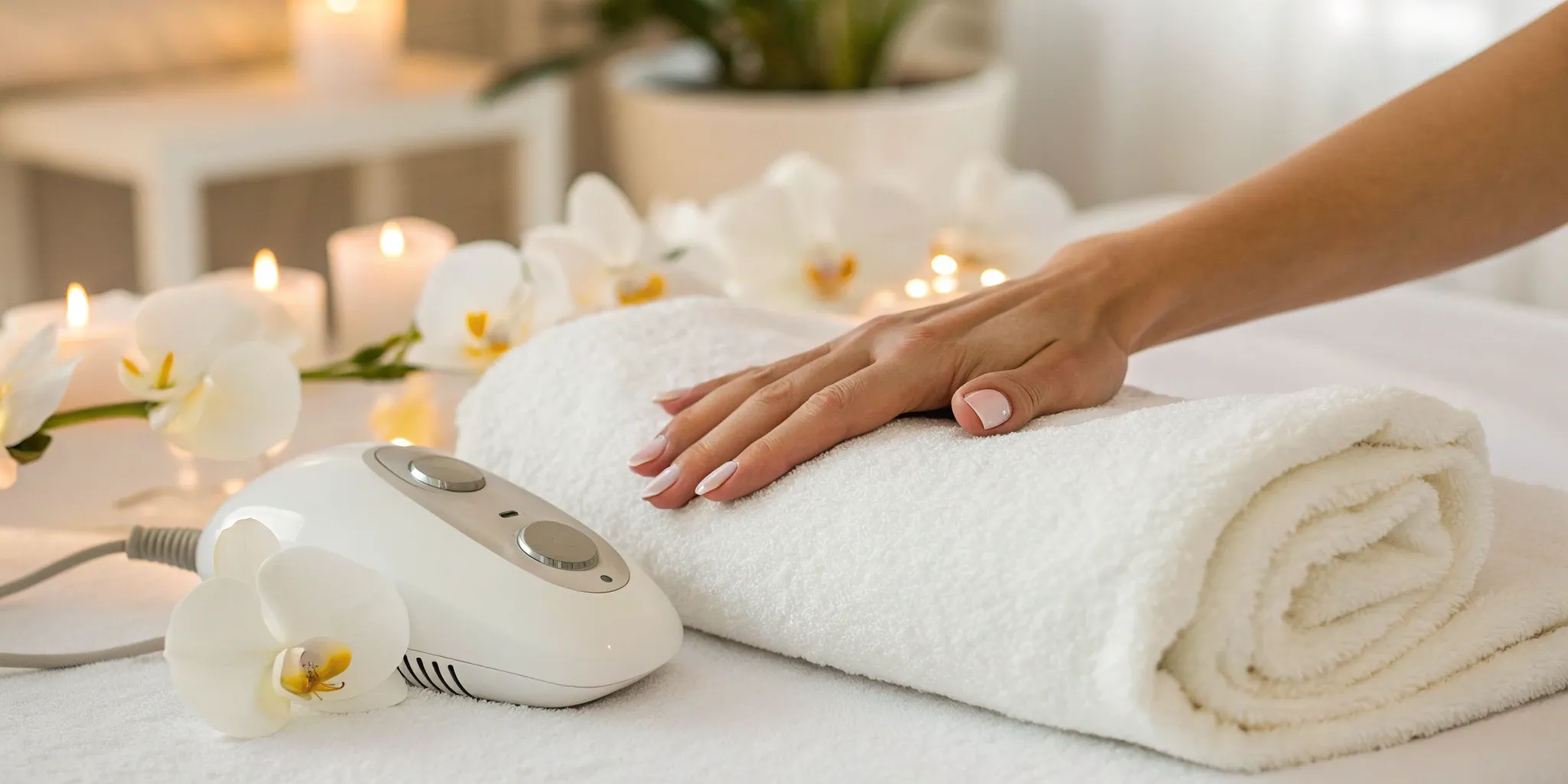 Laser device prepared for an inner thigh stretch mark removal treatment.