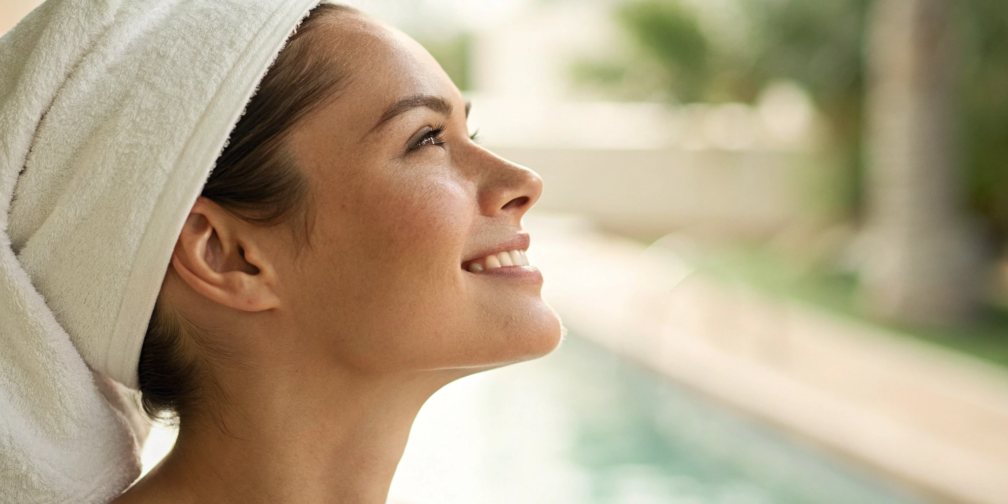 Woman with a defined jawline after a non-surgical chin fat reduction treatment.