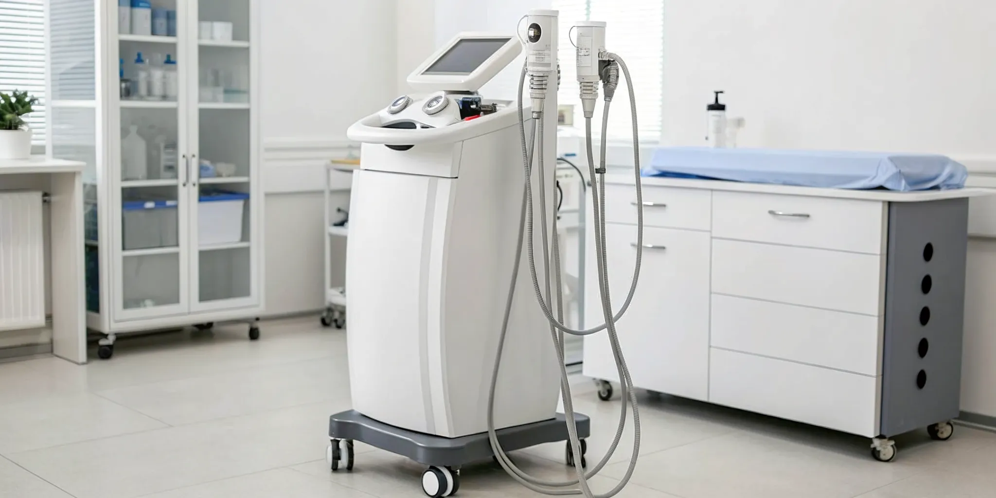 Radio frequency machine for fat reduction and body contouring in a modern clinic.