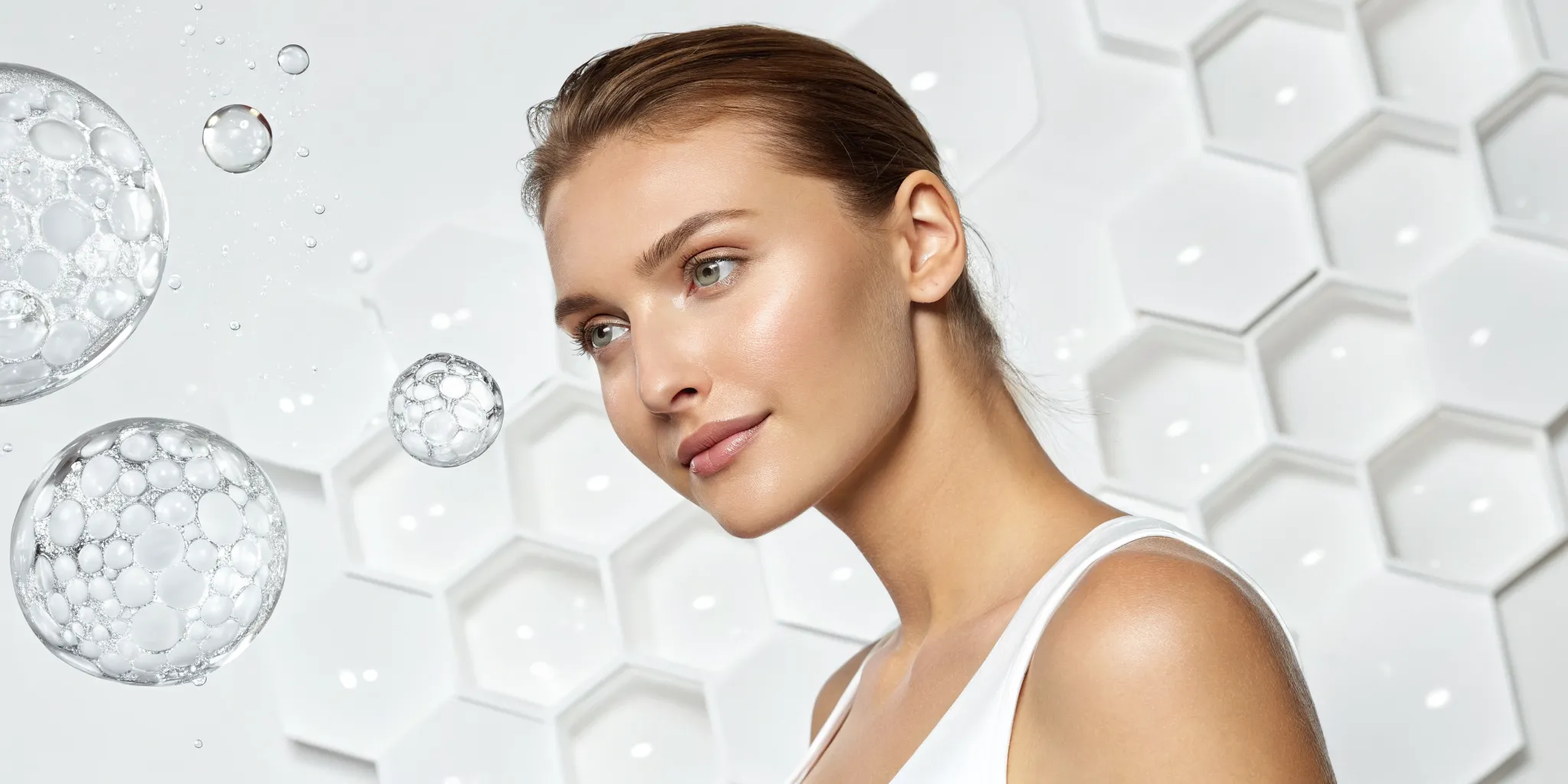 A woman with radiant, glowing skin, a key benefit of the hydrafacial treatment.