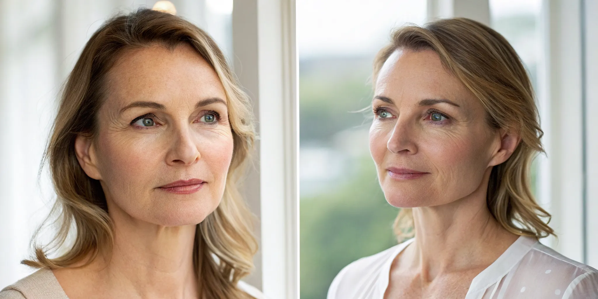 Dermal fillers before and after on a woman’s face for smoother skin and reduced wrinkles.