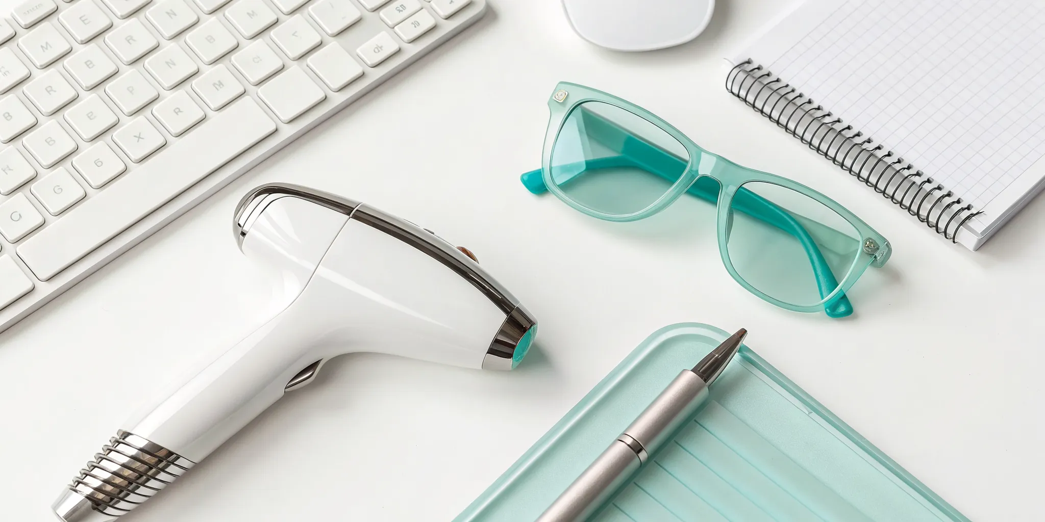 Laser hair removal device on a desk next to a notepad for calculating treatment price.