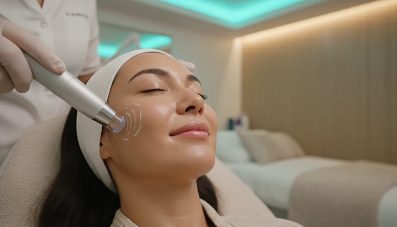 Client receiving a HydraFacial treatment at a modern medspa
