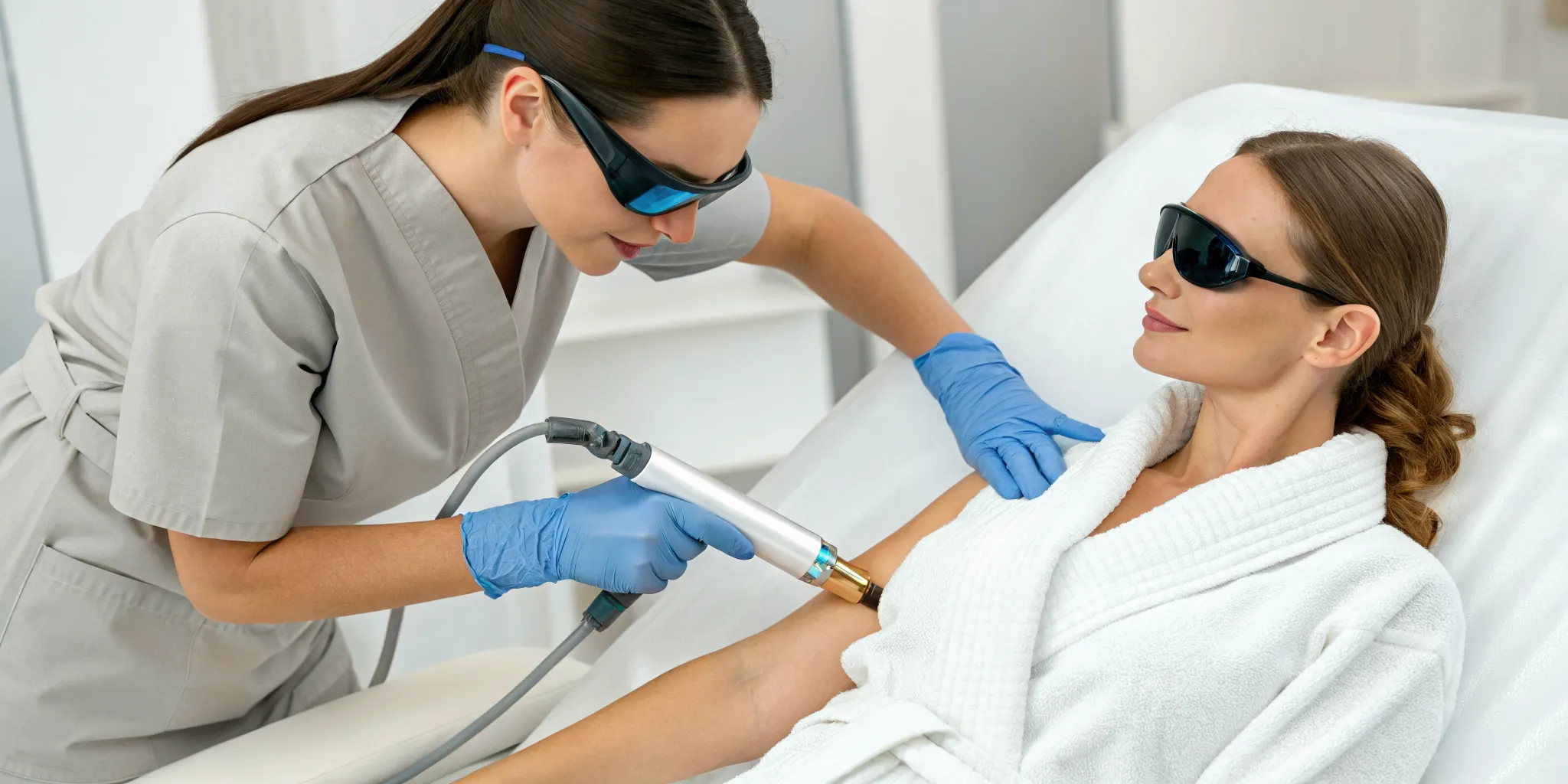 How laser hair removal works during an underarm treatment with a technician using a laser device.