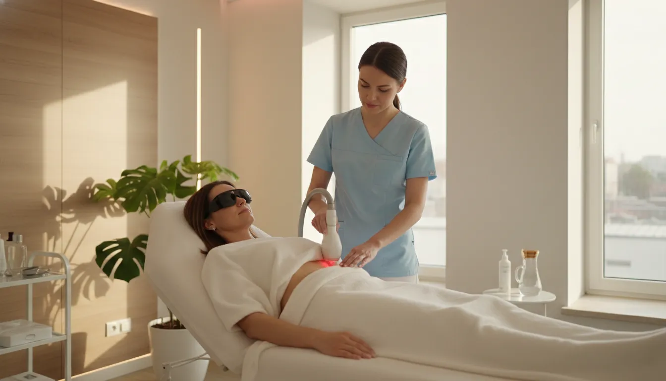 Client receiving non-invasive laser body contouring at a medspa