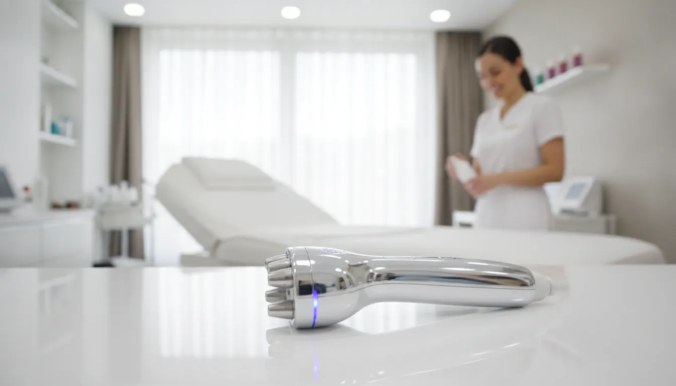 Venus Legacy medical aesthetic applicator resting in a clean, modern treatment room at LightRx Medspa